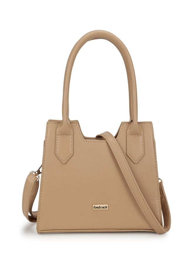 Fastrack Solid Handheld Bag For Women, Girls and Ladies | with Detachable Sling Strap | Ladies Purse Handbag | Trendy Handbags | Dual Carry Handbag, Beige - Image 1